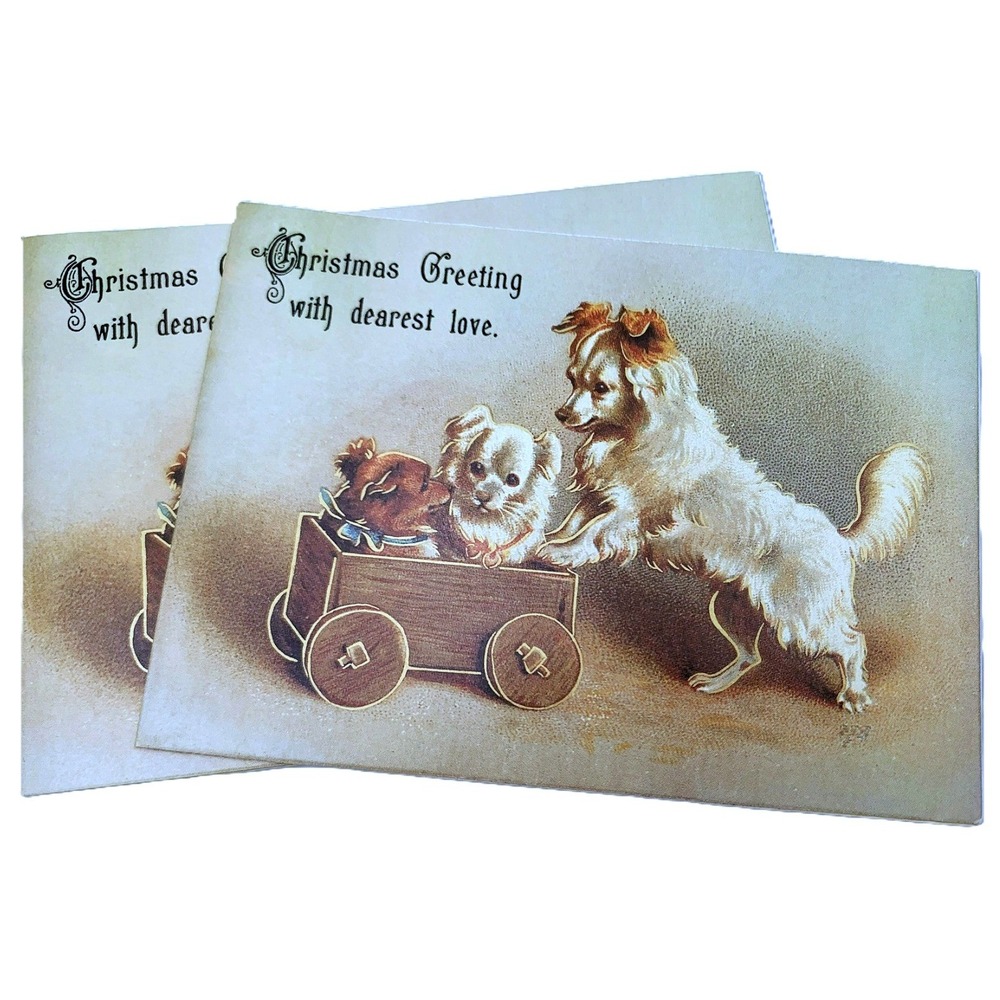 Victorian Dog Christmas Cards 1984 Merrimack Gilt Antique Style Greeting Cards
